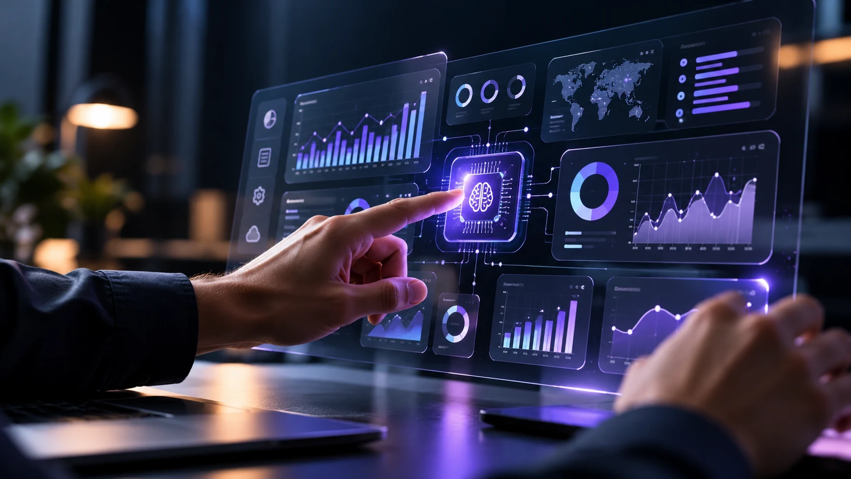 AI business automation workflow and dashboard visuals